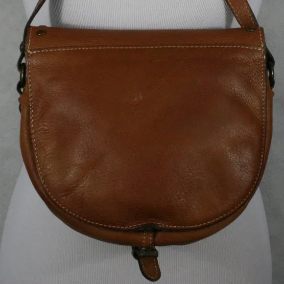 Patricia Nash Brown Italian Pebble Leather Crossbody Saddle Bag w/ Rivets VGC - Picture 4 of 14
